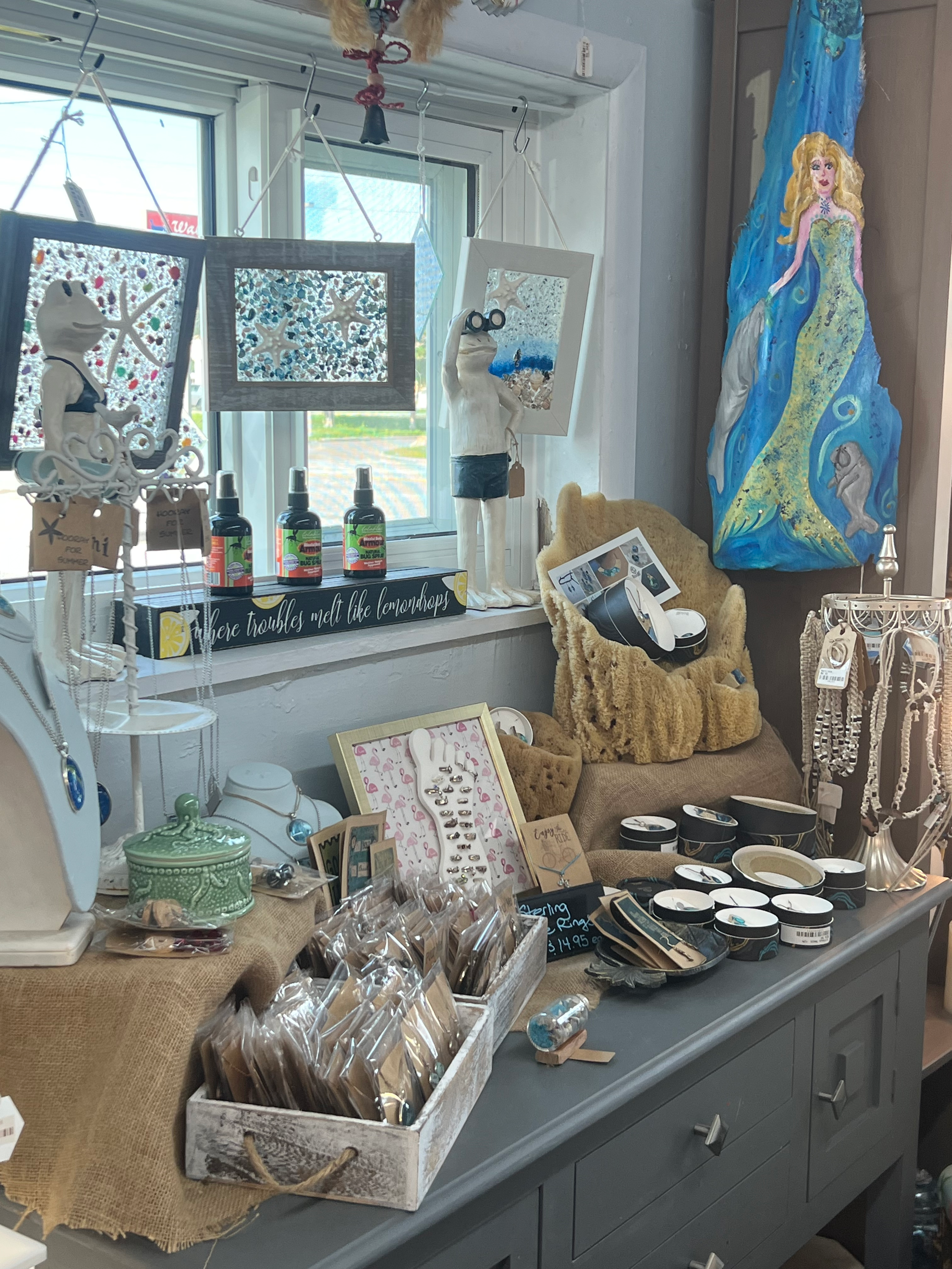 Inside The Blue Flamingo, vintage decor and renewed furniture on display
